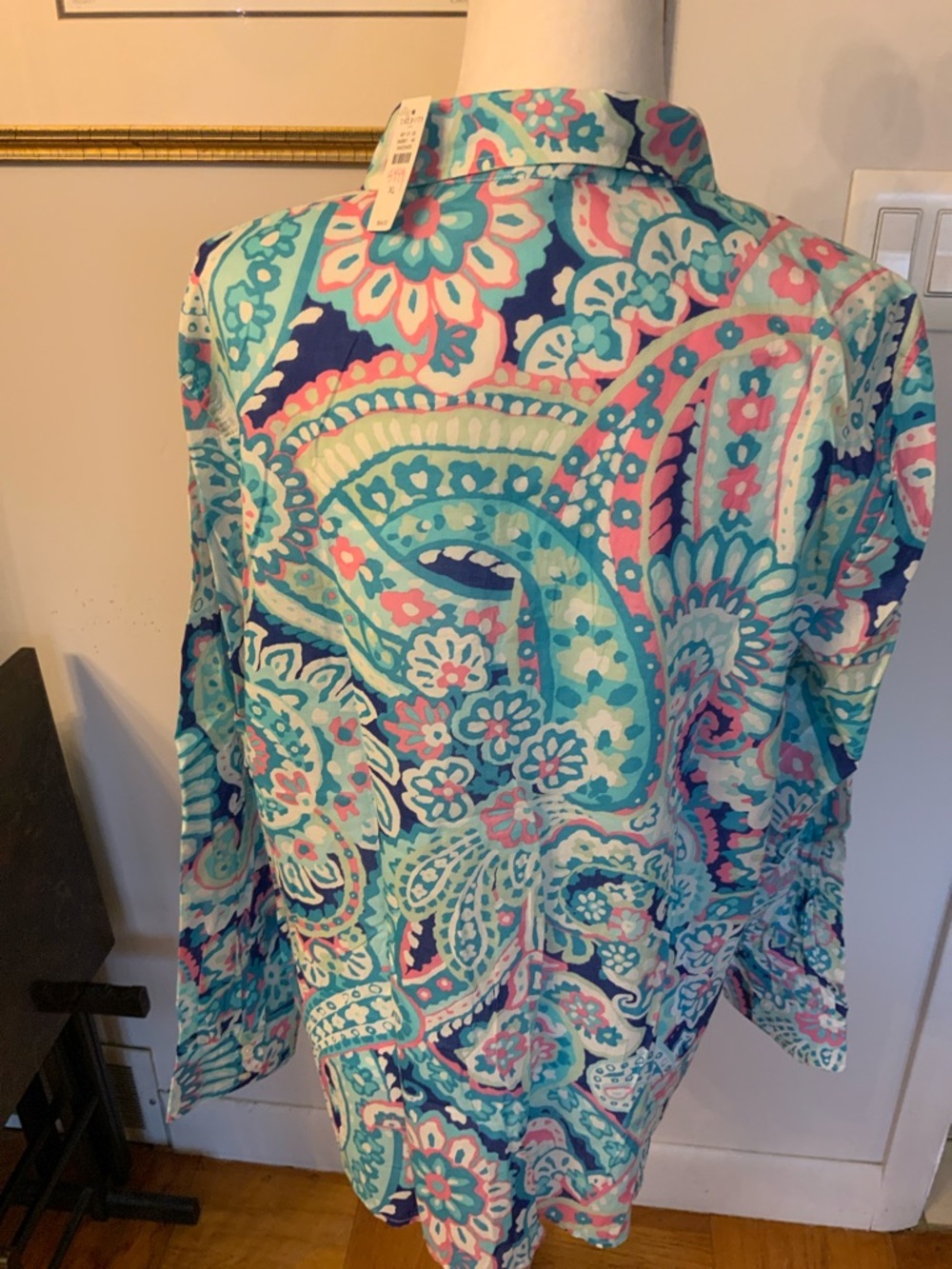 Talbots Teal, Aqua & Pink Floral Button-Down Shirt - Picture 3 of 3